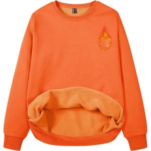MAGCOMSEN Women’s Fleece Lined Sweatshirt Crewneck Cotton Pullover Fall Winter Casual Long Sleeve Warm Soft Tops(Orange)