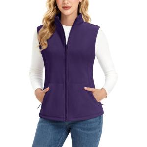 MAGCOMSEN Women’s Fleece Vest Outerwear Sleeveless Lightweight Zip Jacket Warm Soft Hiking Running Vest Zipper Pockets(Deep Purple)