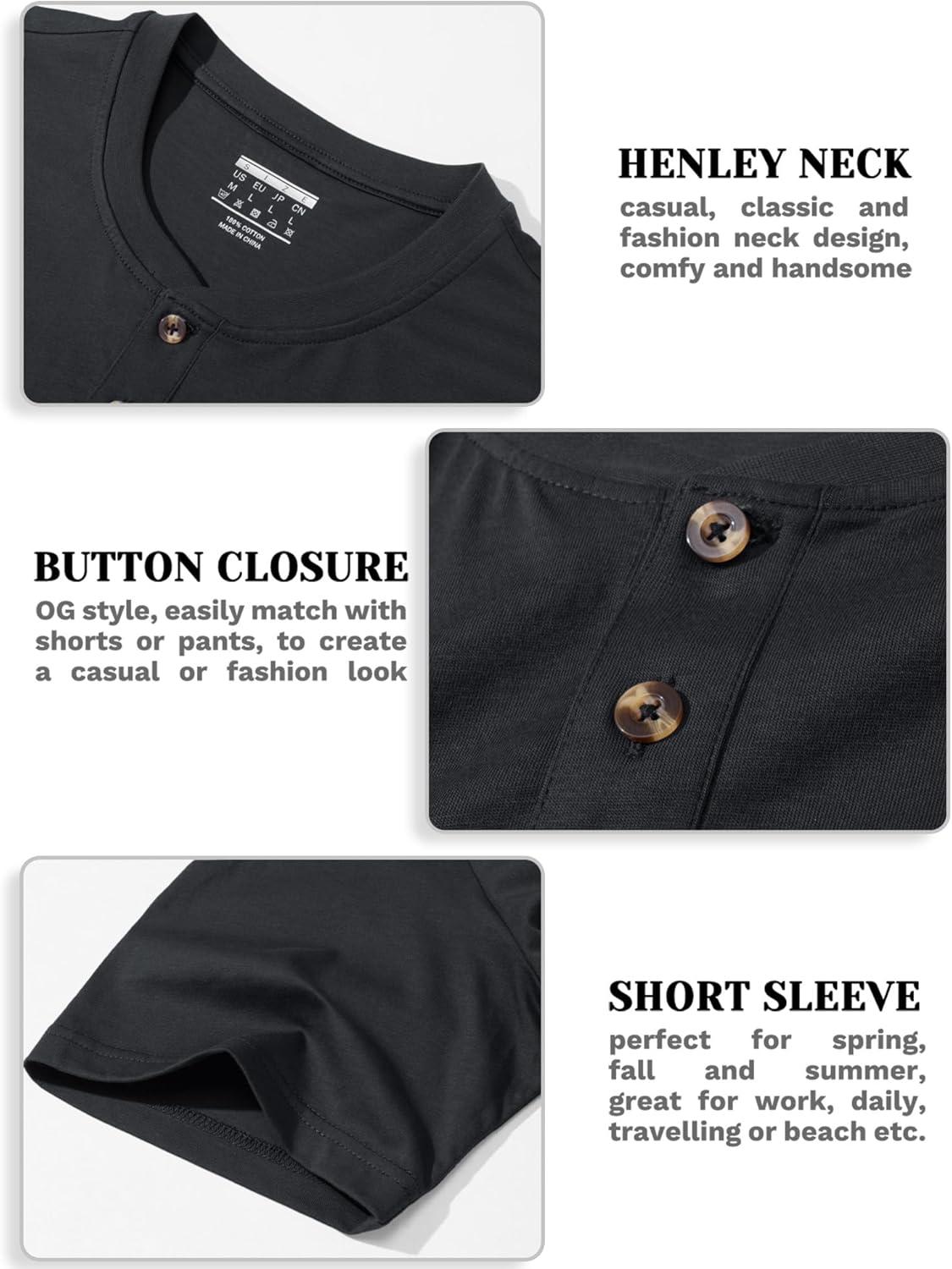imageMAGCOMSEN Mens Henley Short Sleeve Shirt Moisture Wicking Lightweight Cotton TShirts Casual Summer Basic Tee ShirtBlack