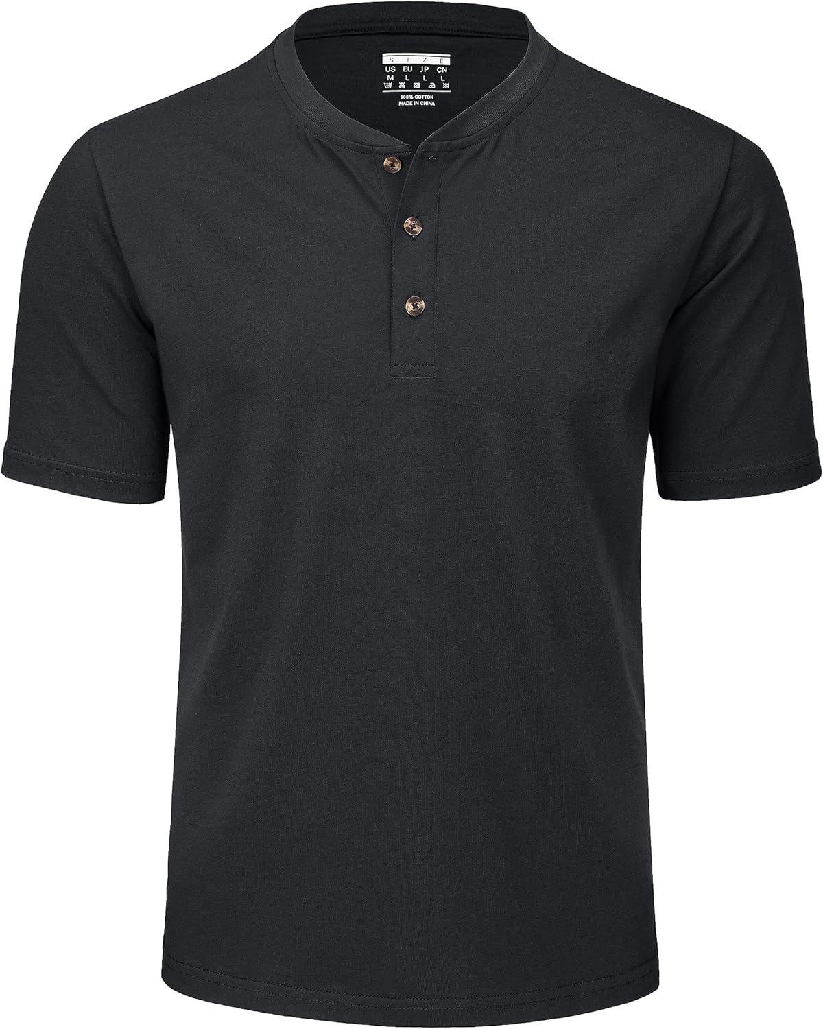 imageMAGCOMSEN Mens Henley Short Sleeve Shirt Moisture Wicking Lightweight Cotton TShirts Casual Summer Basic Tee ShirtBlack
