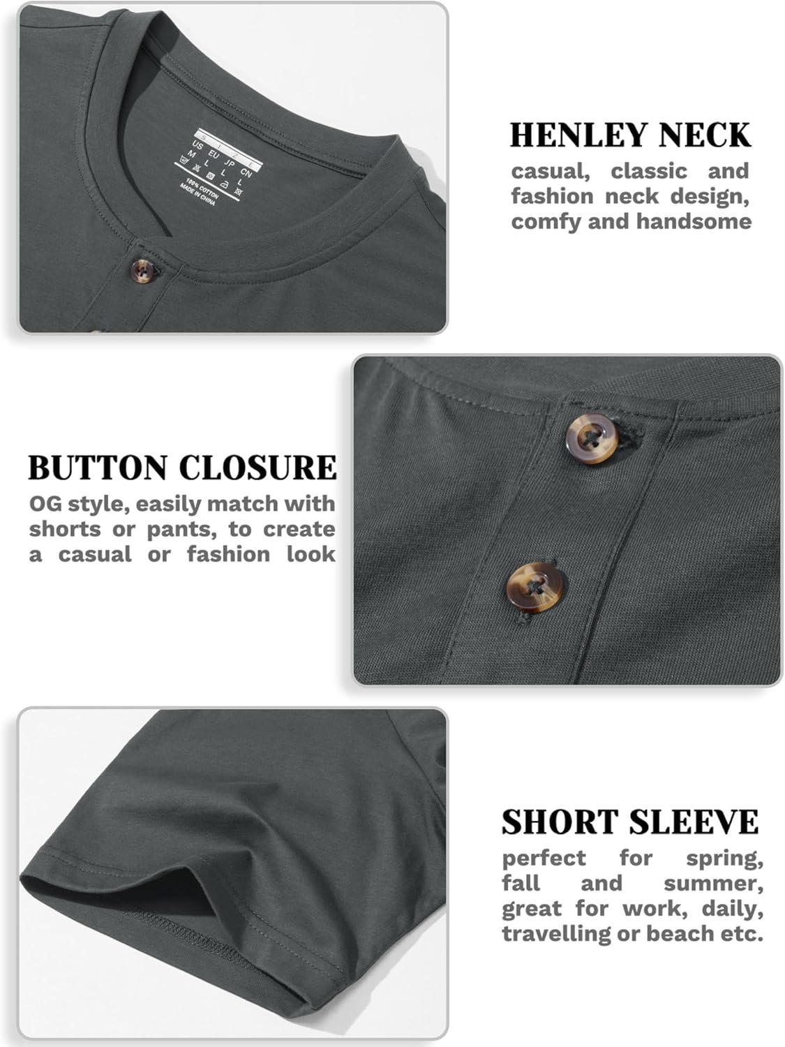 imageMAGCOMSEN Mens Henley Short Sleeve Shirt Moisture Wicking Lightweight Cotton TShirts Casual Summer Basic Tee ShirtDark Grey