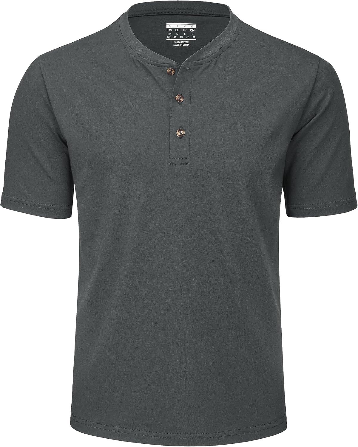 imageMAGCOMSEN Mens Henley Short Sleeve Shirt Moisture Wicking Lightweight Cotton TShirts Casual Summer Basic Tee ShirtDark Grey
