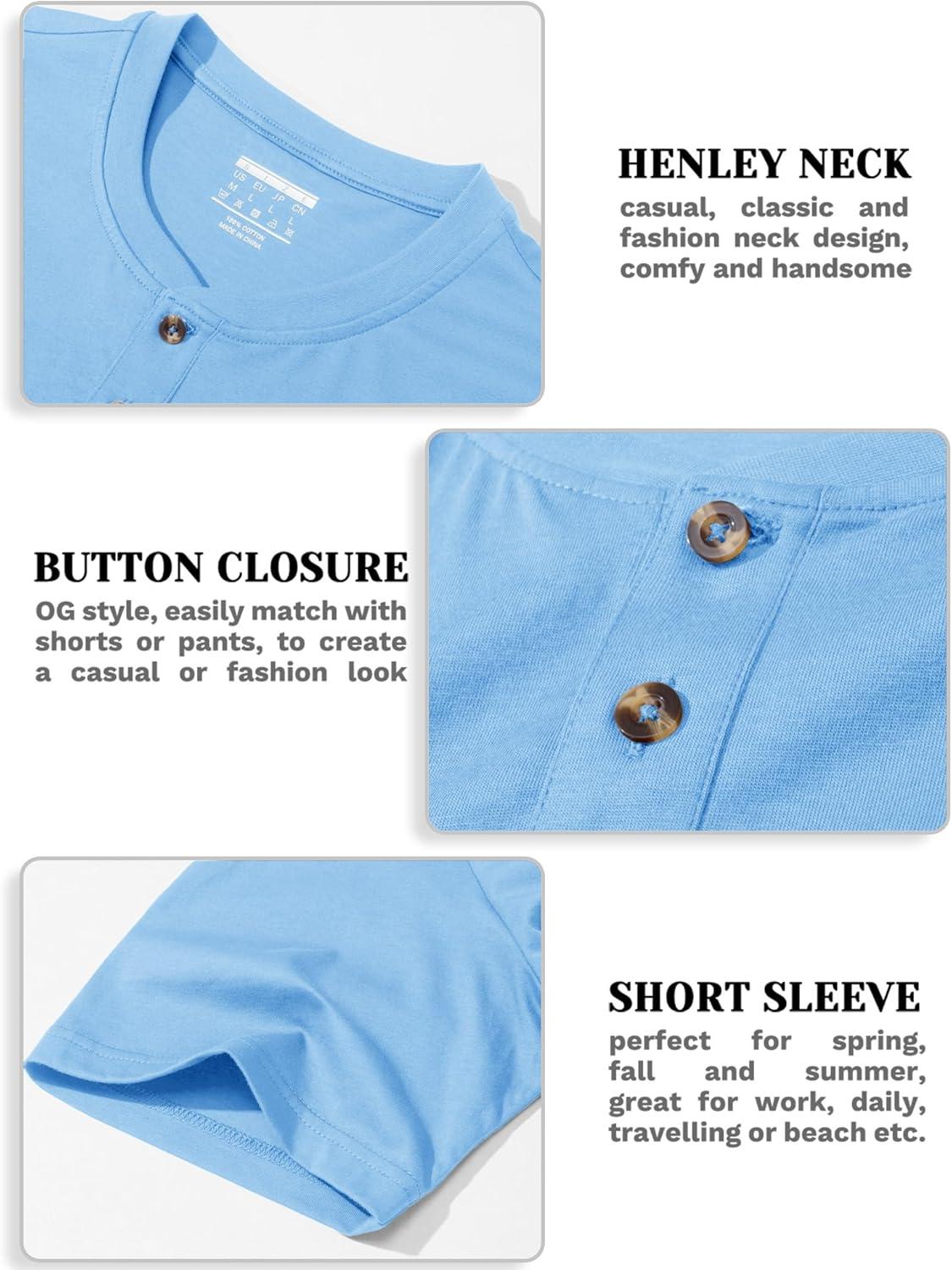 imageMAGCOMSEN Mens Henley Short Sleeve Shirt Moisture Wicking Lightweight Cotton TShirts Casual Summer Basic Tee ShirtWaterfall Blue