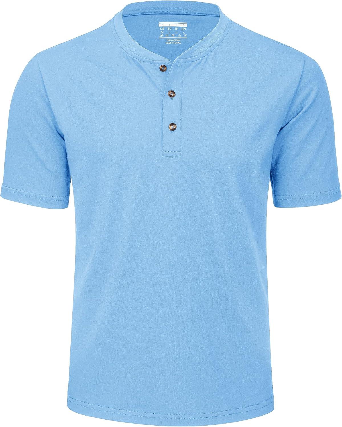 imageMAGCOMSEN Mens Henley Short Sleeve Shirt Moisture Wicking Lightweight Cotton TShirts Casual Summer Basic Tee ShirtWaterfall Blue