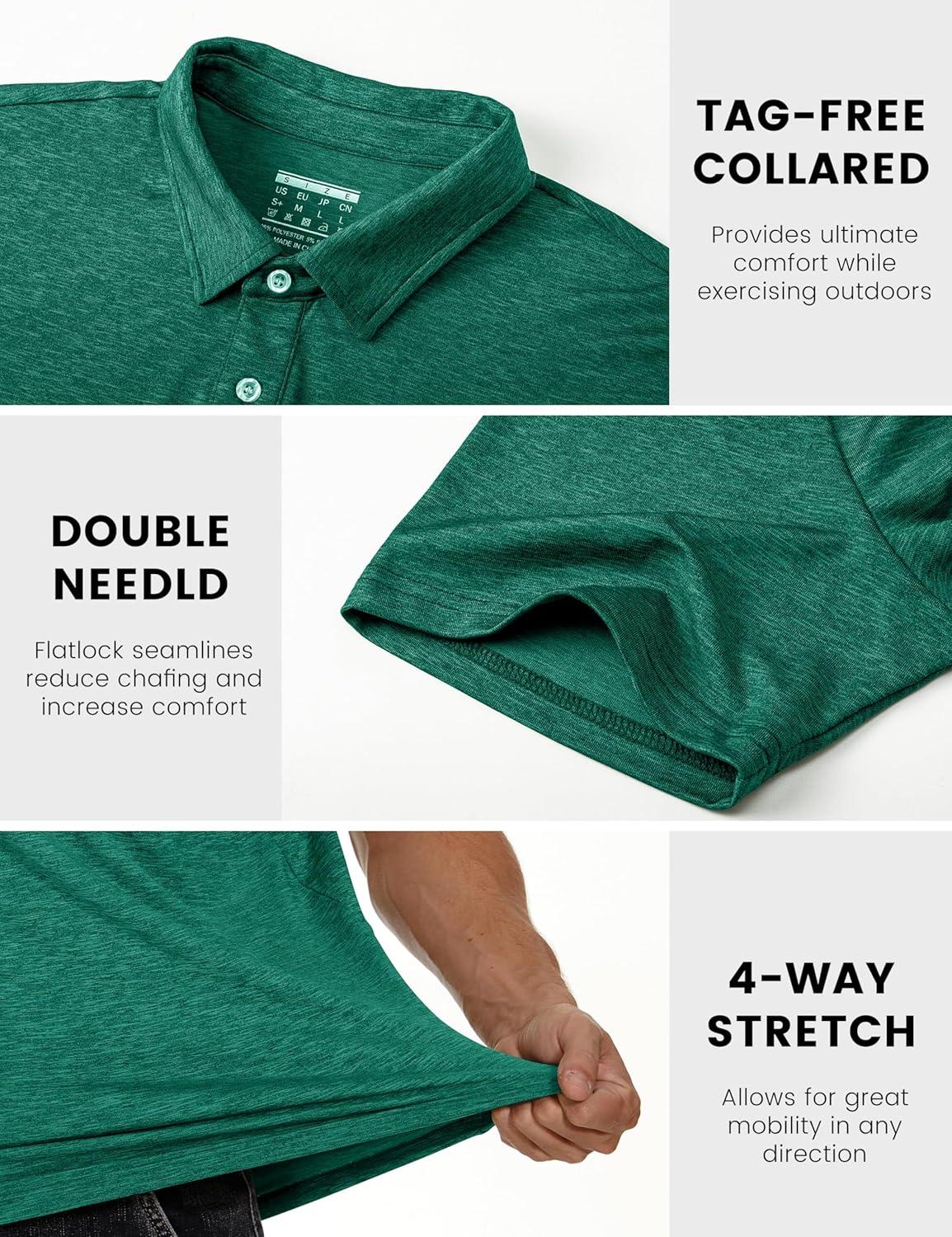 imageMAGCOMSEN Mens ShortSleeve PoloGolf Shirts for Men 3Button Moisture WickingAthletic Outdoor Collared TShirtEmerald Green