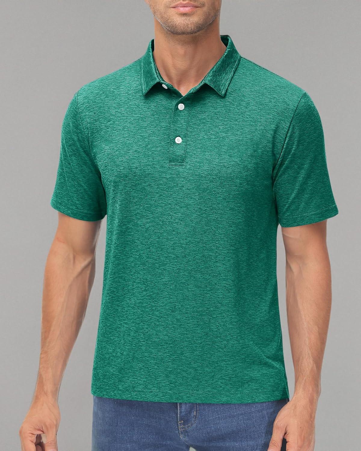 imageMAGCOMSEN Mens ShortSleeve PoloGolf Shirts for Men 3Button Moisture WickingAthletic Outdoor Collared TShirtEmerald Green