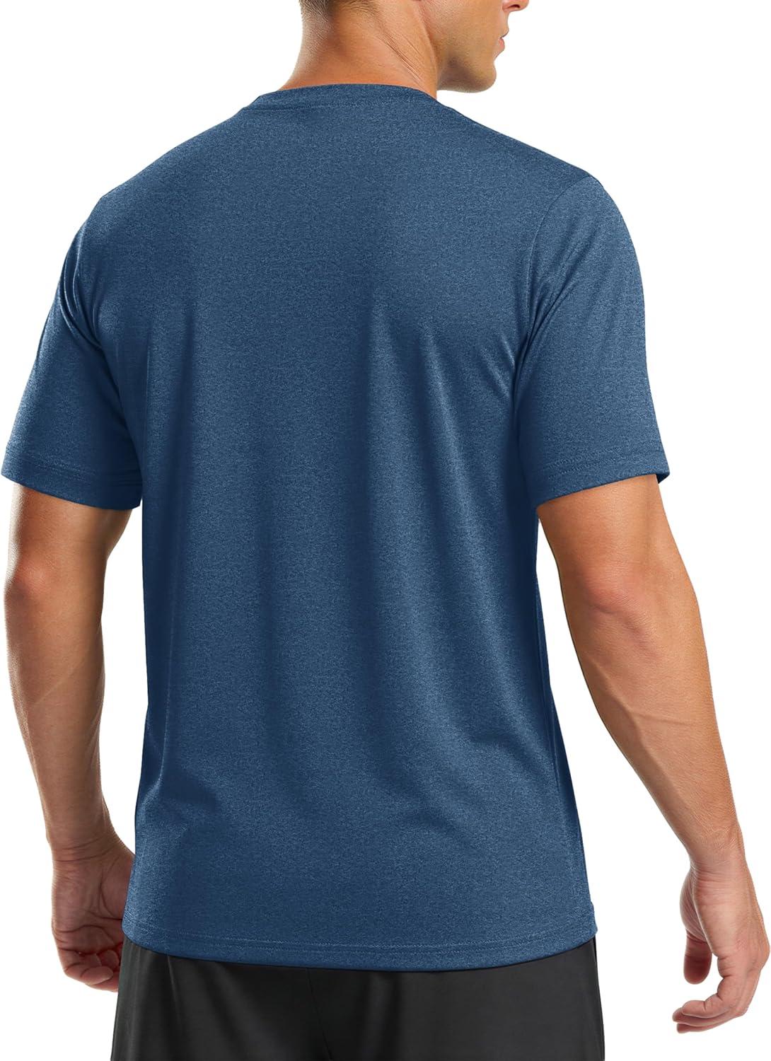 imageMAGCOMSEN Mens Workout Shirts Dry Fit Athletic Short Sleeve Tshirts Moisture Wicking Gym Running Performance ShirtDark Blue