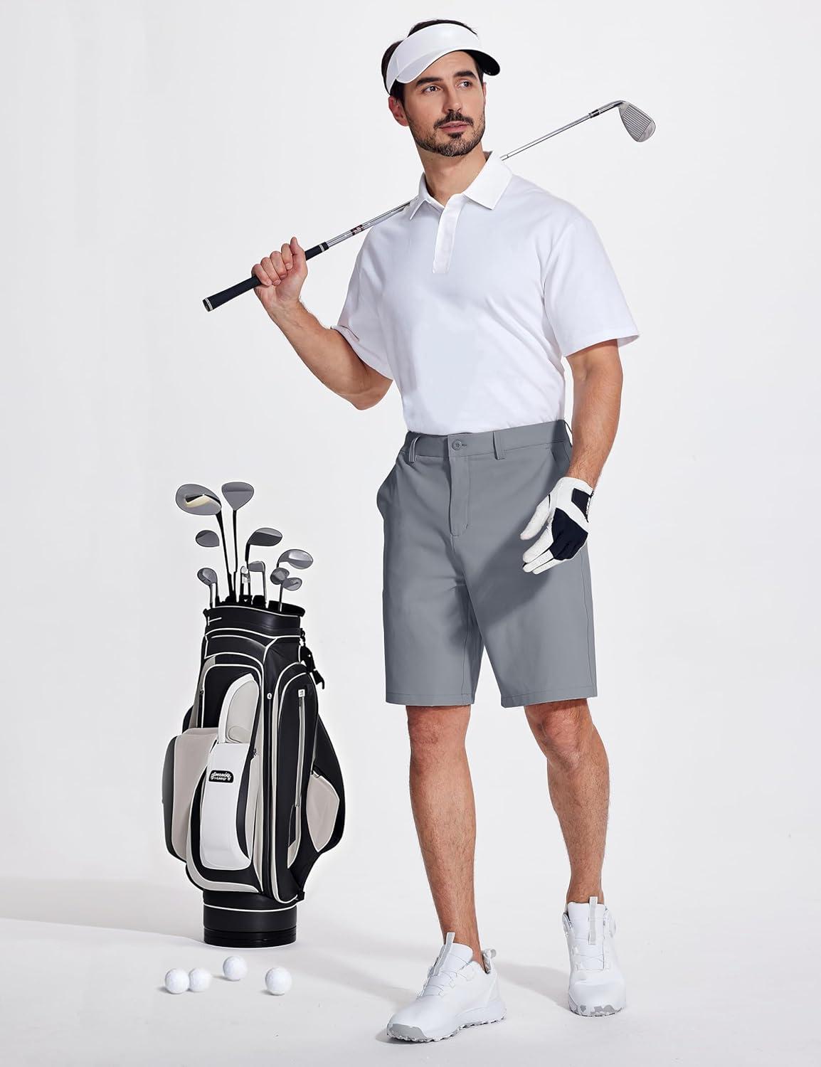 imageMAGCOMSEN Mens Golf Shorts 9 Inch Inseam Quick Dry Casual Shorts Stretch Hiking Dress Work Shorts with 4 Pockets Flat FrontLight Grey