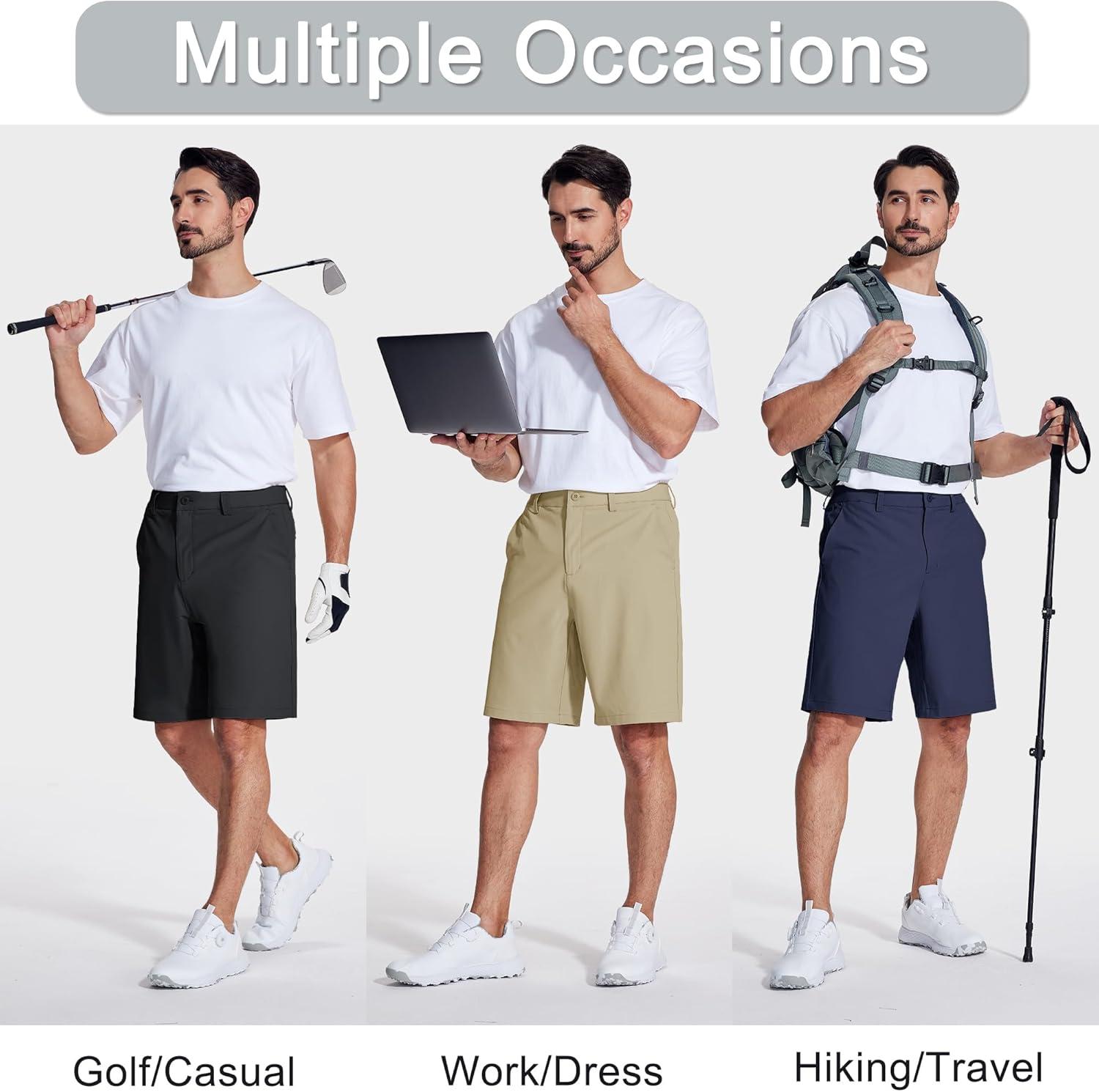 imageMAGCOMSEN Mens Golf Shorts 9 Inch Inseam Quick Dry Casual Shorts Stretch Hiking Dress Work Shorts with 4 Pockets Flat FrontLight Grey