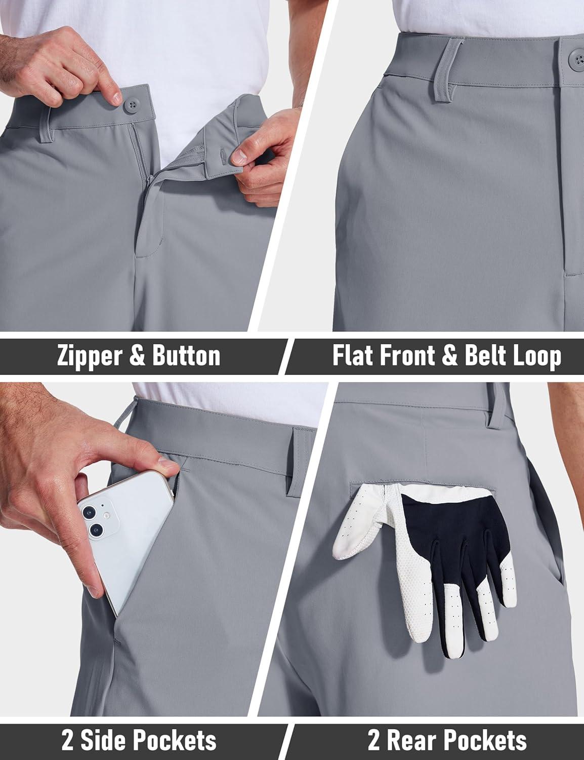 imageMAGCOMSEN Mens Golf Shorts 9 Inch Inseam Quick Dry Casual Shorts Stretch Hiking Dress Work Shorts with 4 Pockets Flat FrontLight Grey