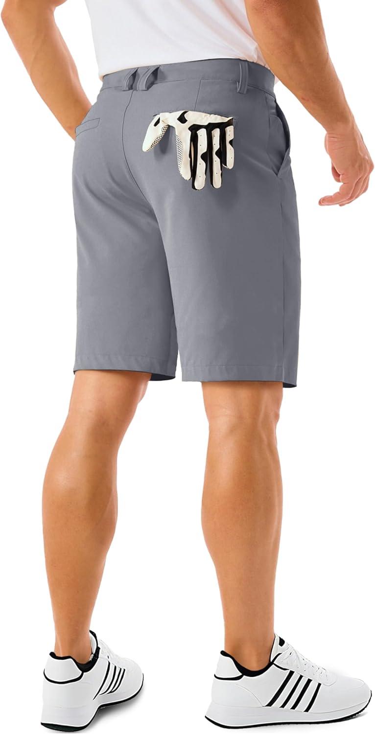 imageMAGCOMSEN Mens Golf Shorts 9 Inch Inseam Quick Dry Casual Shorts Stretch Hiking Dress Work Shorts with 4 Pockets Flat FrontLight Grey