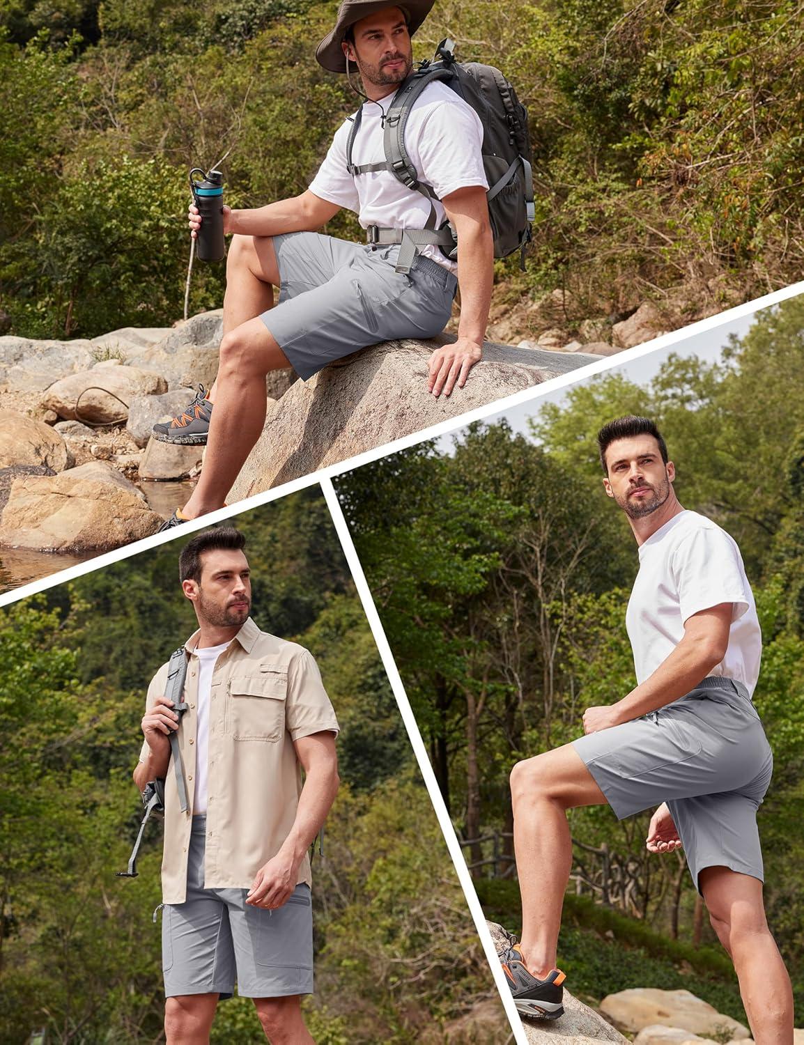 imageMAGCOMSEN Mens Hiking Cargo Shorts 10 Lightweight Outdoor Work Shorts for Men Travel Casual with 5 PocketsLightgrey