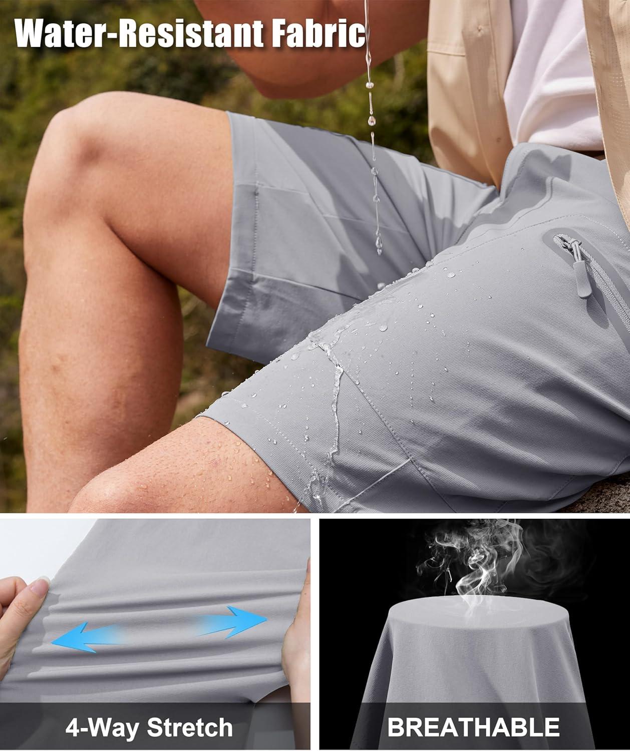 imageMAGCOMSEN Mens Hiking Cargo Shorts 10 Lightweight Outdoor Work Shorts for Men Travel Casual with 5 PocketsLightgrey