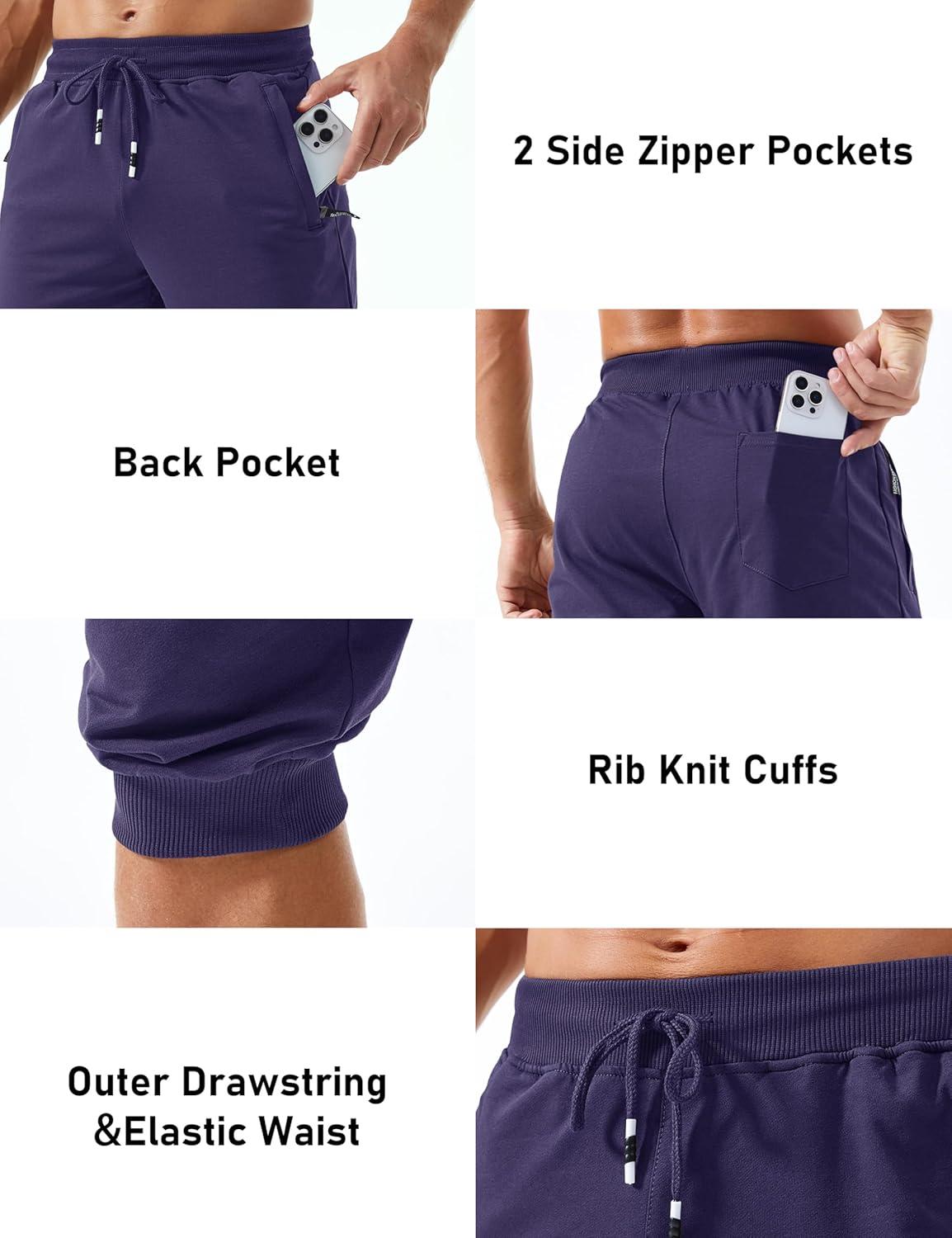 imageMAGCOMSEN Mens 34 Capri Joggers Running Athletic Gym Workout Long Shorts Cotton Below Knee Pants with Zipper PocketsMedium Purple
