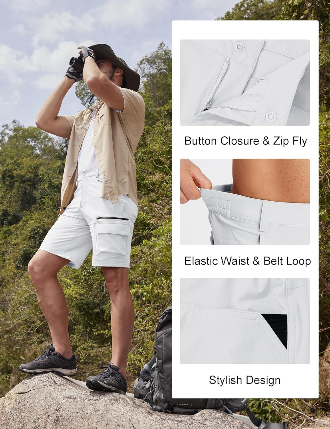 imageMAGCOMSEN Mens Hiking Cargo Shorts 9 Quick Dry Lightweight Summer Casual Shorts for Men Work Golf Outdoor 5 PocketsWhite