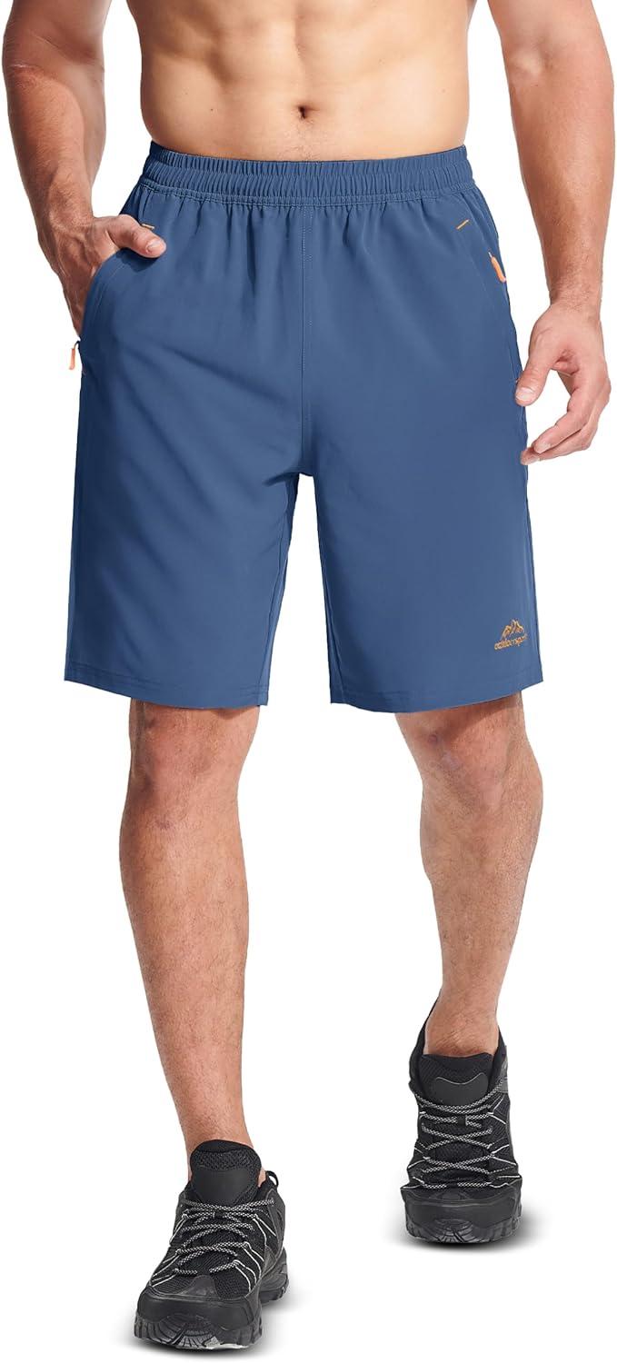 imageMAGCOMSEN Mens Hiking Shorts 9 Quick Dry Lightweight Running Shorts with Zipper Pockets for Workout Athletic SportBlue Grey