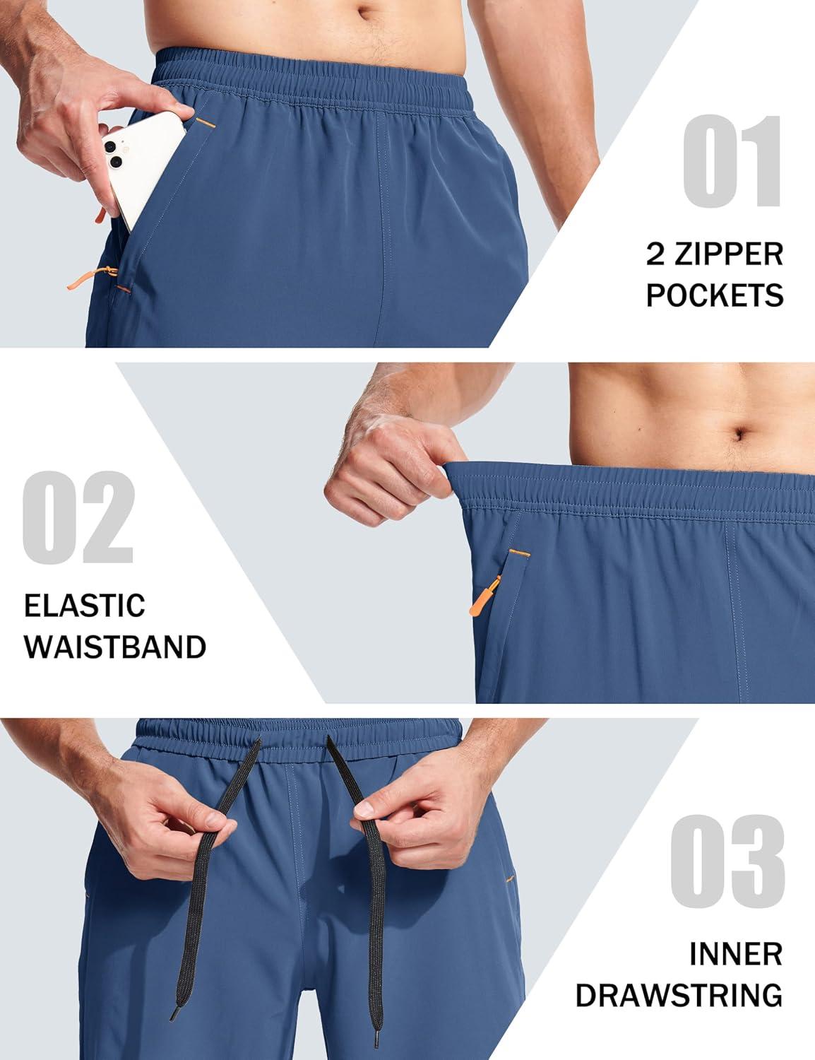 imageMAGCOMSEN Mens Hiking Shorts 9 Quick Dry Lightweight Running Shorts with Zipper Pockets for Workout Athletic SportBlue Grey