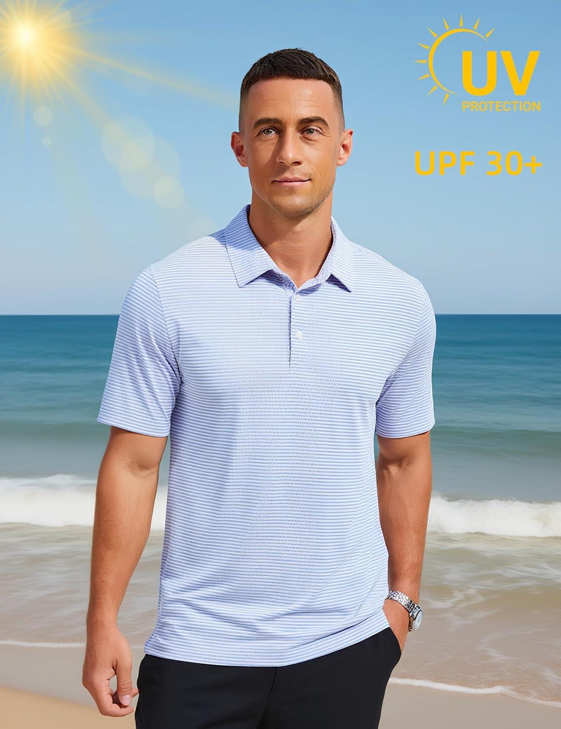 imageMAGCOMSEN Mens Polo Shirts Short Sleeve Striped Golf Polos Dry Fit Casual Performance Collared ShirtStripe Pink