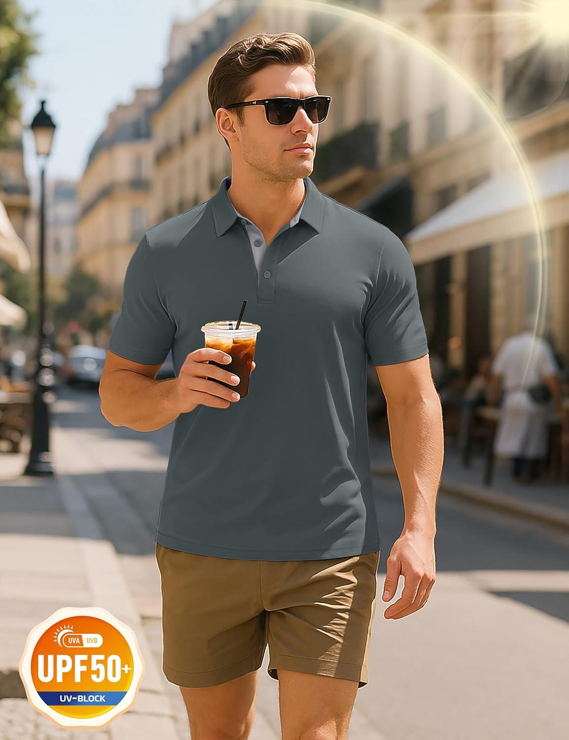 imageMAGCOMSEN Mens Polo Shirts Short Sleeve UPF 50 Dry Fit Performance Golf Shirts Casual Athletic Collared ShirtDark Grey