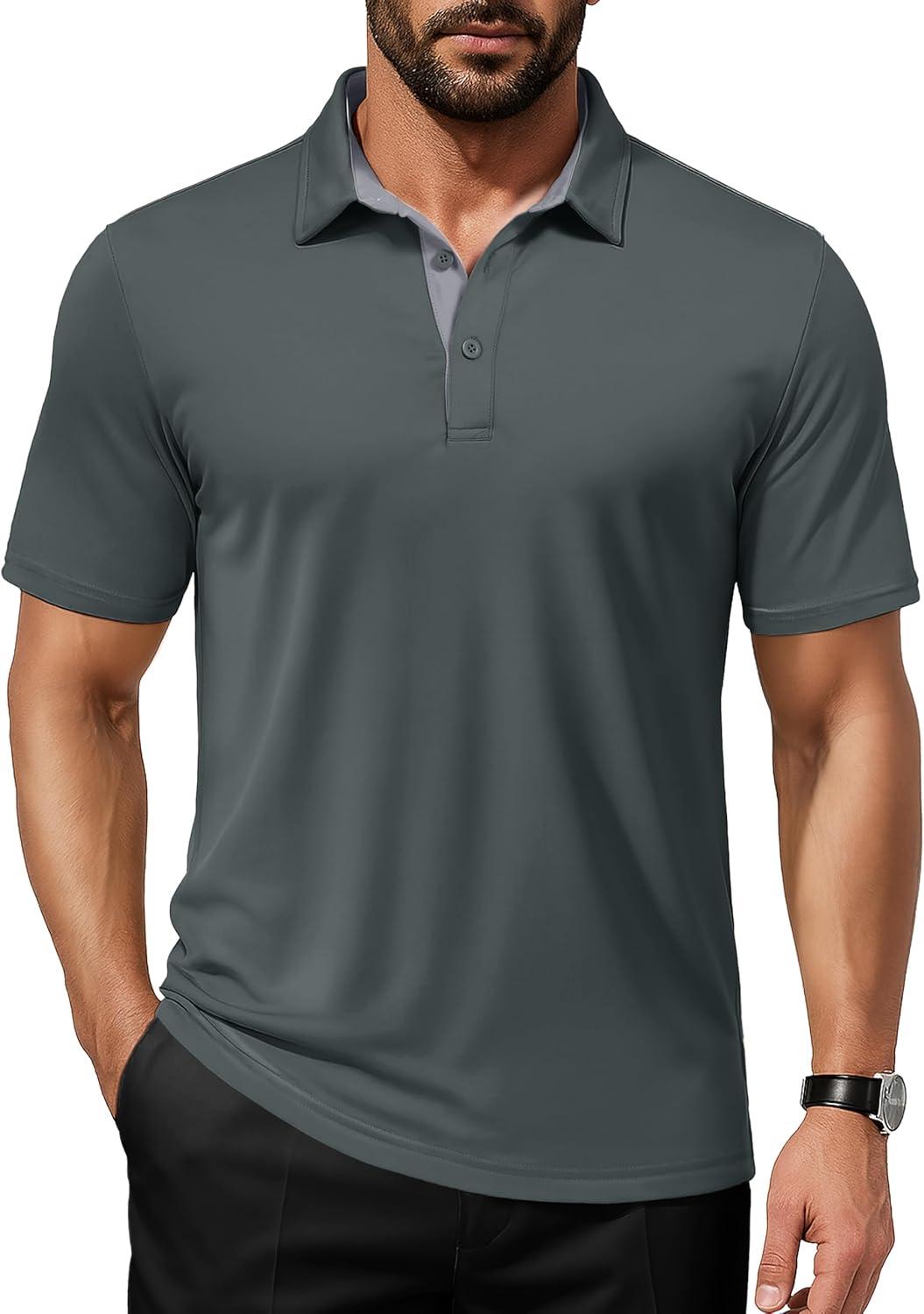 imageMAGCOMSEN Mens Polo Shirts Short Sleeve UPF 50 Dry Fit Performance Golf Shirts Casual Athletic Collared ShirtDark Grey