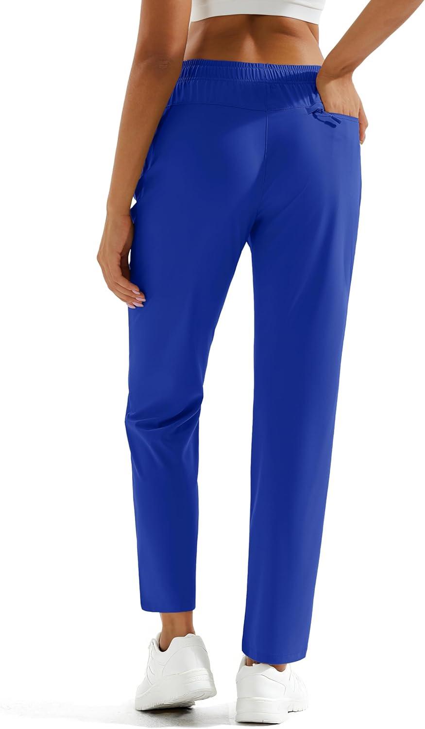imageMAGCOMSEN Womens Hiking Pants Lightweight Quick Dry UPF 50 Water Resistant Elastic Waist Golf Travel Pants Zip PocketsBlue