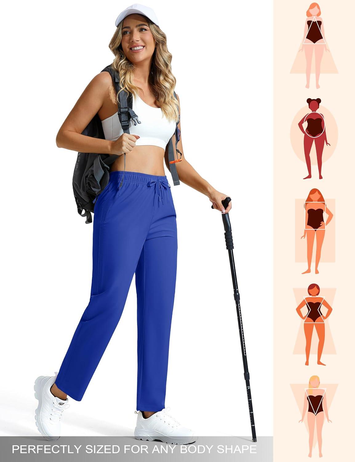 imageMAGCOMSEN Womens Hiking Pants Lightweight Quick Dry UPF 50 Water Resistant Elastic Waist Golf Travel Pants Zip PocketsBlue