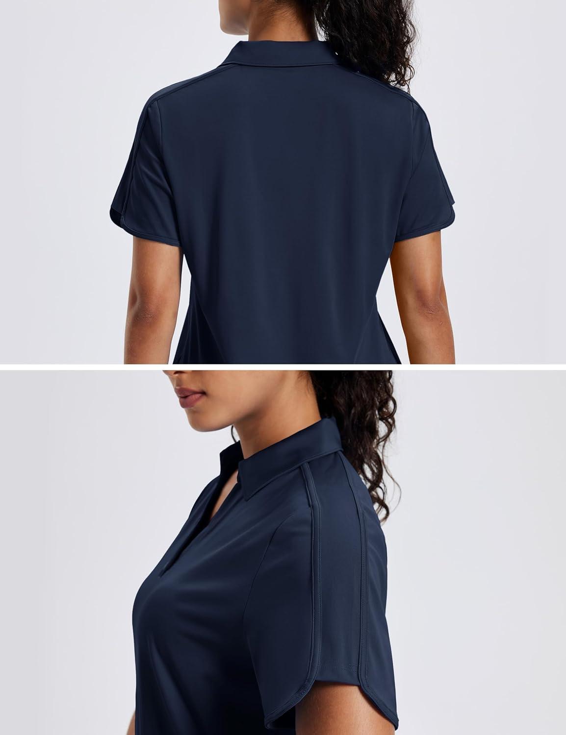 imageMAGCOMSEN Womens Polo Shirts Short Sleeve UPF 50 Sun Protection Golf Shirt V Neck Collared Tops Dry FitNavy