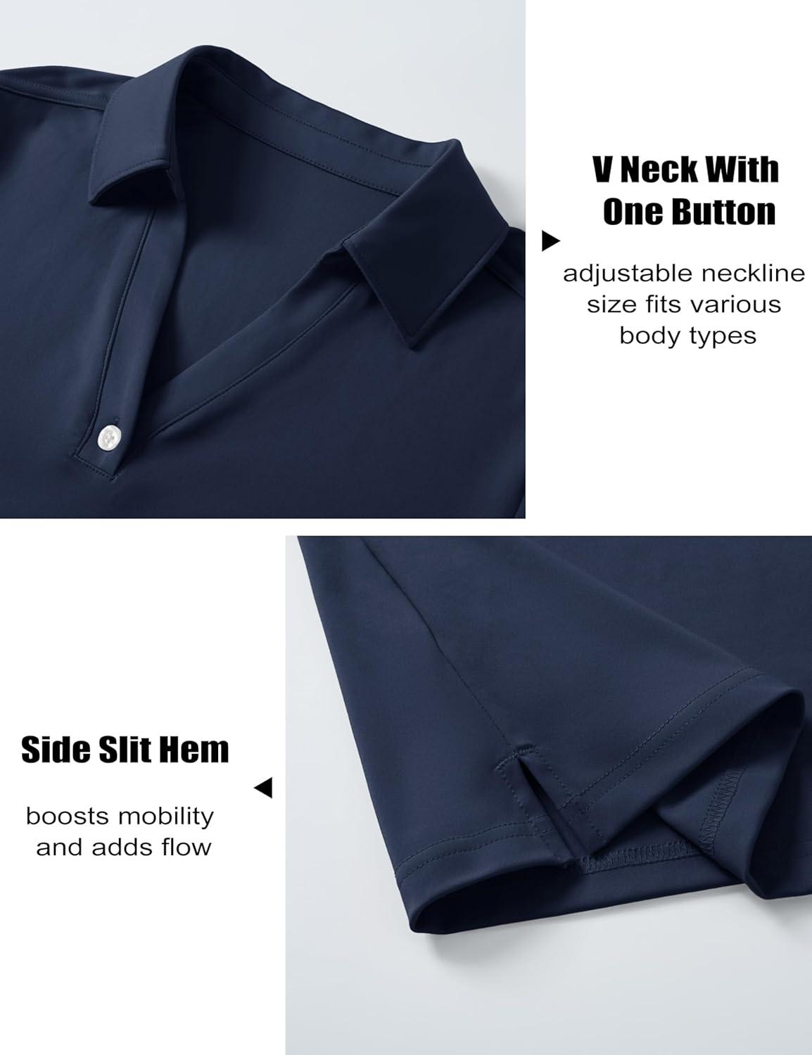 imageMAGCOMSEN Womens Polo Shirts Short Sleeve UPF 50 Sun Protection Golf Shirt V Neck Collared Tops Dry FitNavy