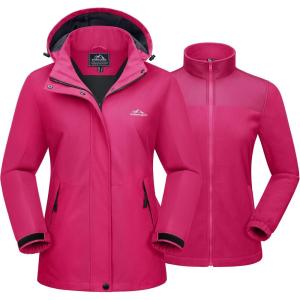 MAGCOMSEN Women’s 3 in 1 Ski Jacket Water Resistant Winter Snow Coat Warm Fleece Lined Windproof Hiking Rain Outwear(Rosered)