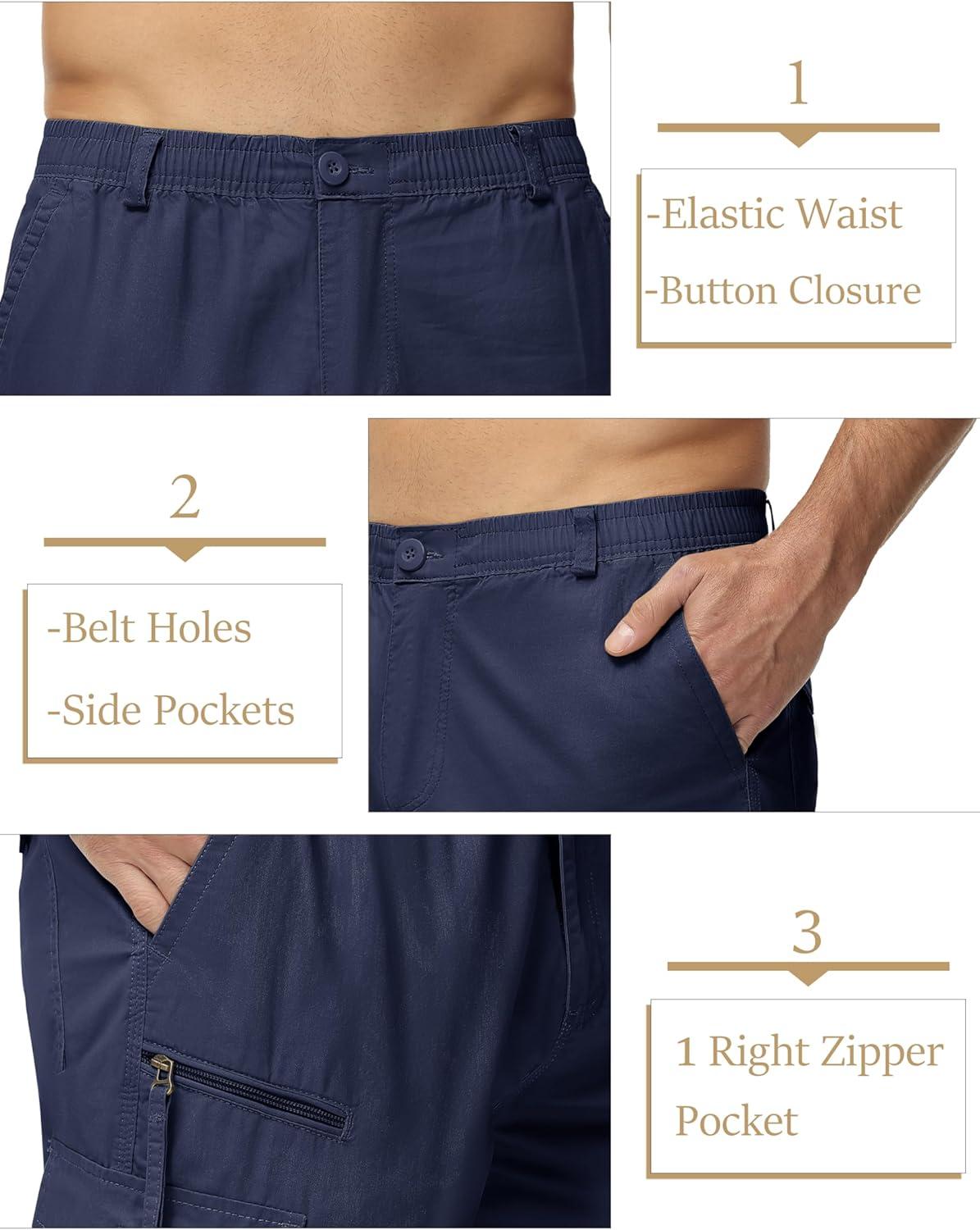 imageMAGCOMSEN Mens Cargo Shorts Long Capri Elastic Below The Knee 34 Cotton Casual Summer Shorts with PocketsNavy