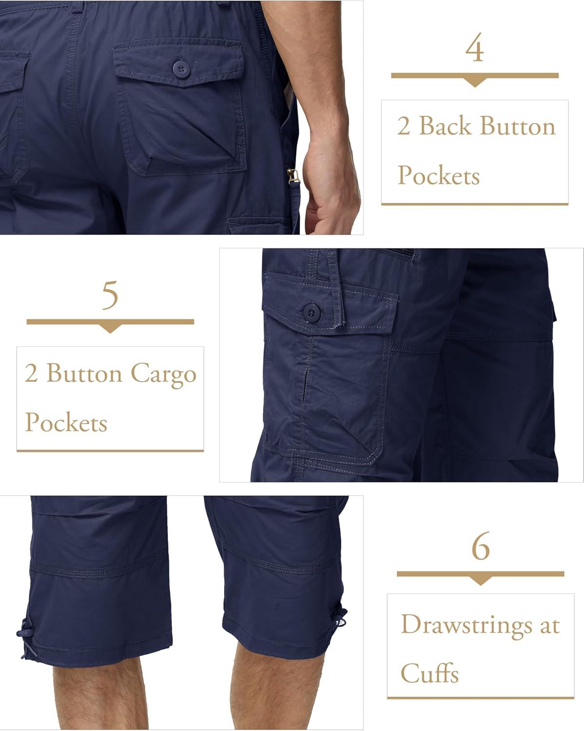 imageMAGCOMSEN Mens Cargo Shorts Long Capri Elastic Below The Knee 34 Cotton Casual Summer Shorts with PocketsNavy