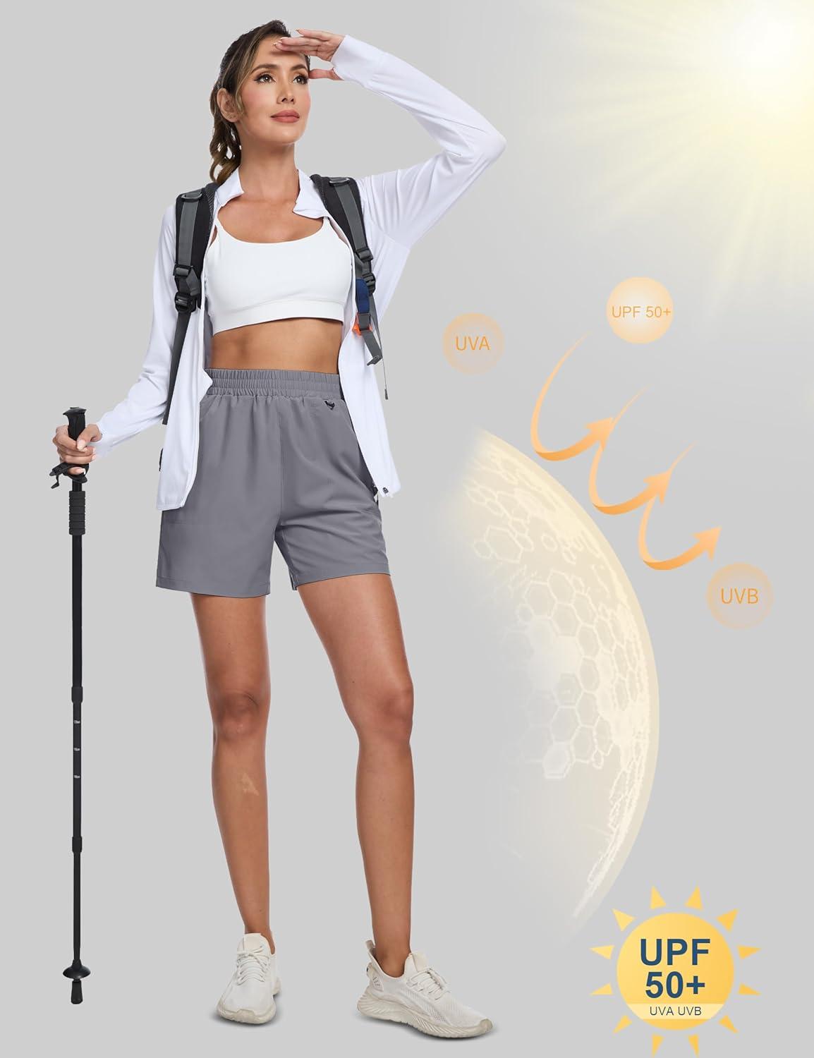 imageMAGCOMSEN Womens 5 Hiking Cargo Shorts UPF 50 Quick Dry Lightweight Golf Athletic Casual Summer Shorts with PocketsLight Grey