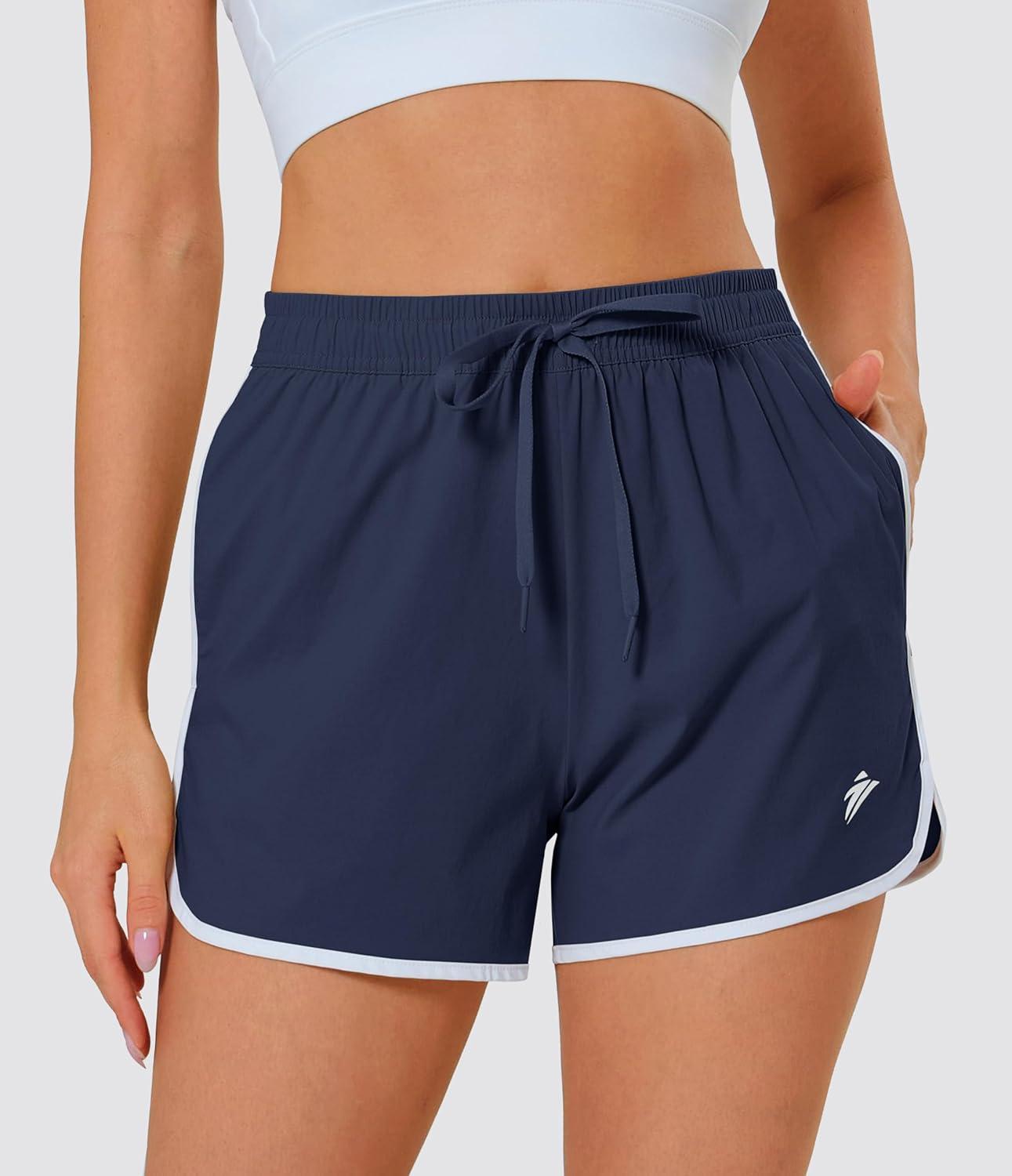 imageMAGCOMSEN Womens Athletic Shorts with Pockets Quick Dry Lightweight 35 Running Gym Workout Shorts Hiking SportNavy