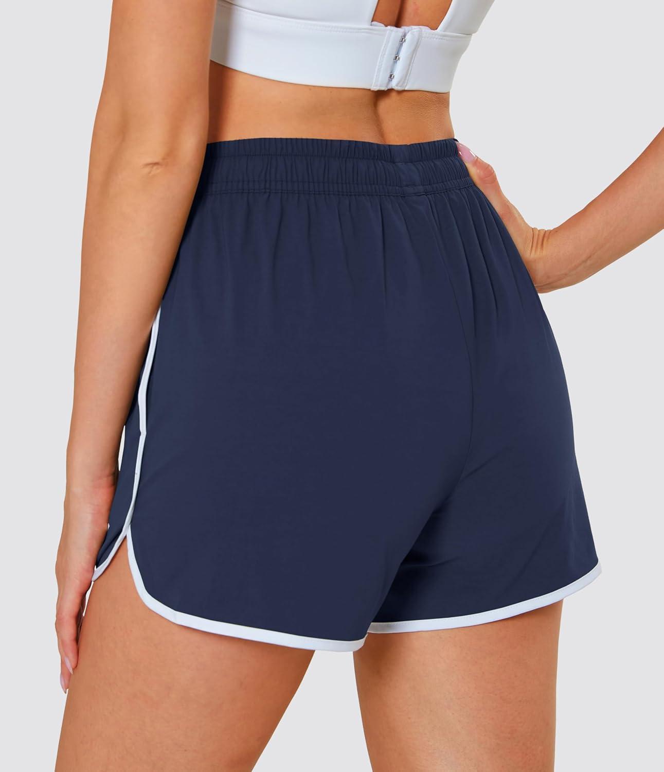 imageMAGCOMSEN Womens Athletic Shorts with Pockets Quick Dry Lightweight 35 Running Gym Workout Shorts Hiking SportNavy