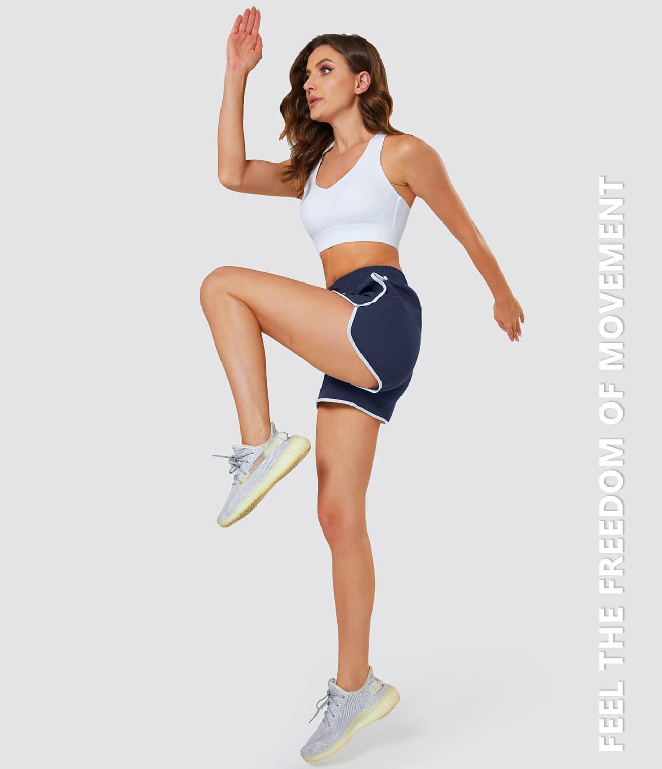 imageMAGCOMSEN Womens Athletic Shorts with Pockets Quick Dry Lightweight 35 Running Gym Workout Shorts Hiking SportNavy