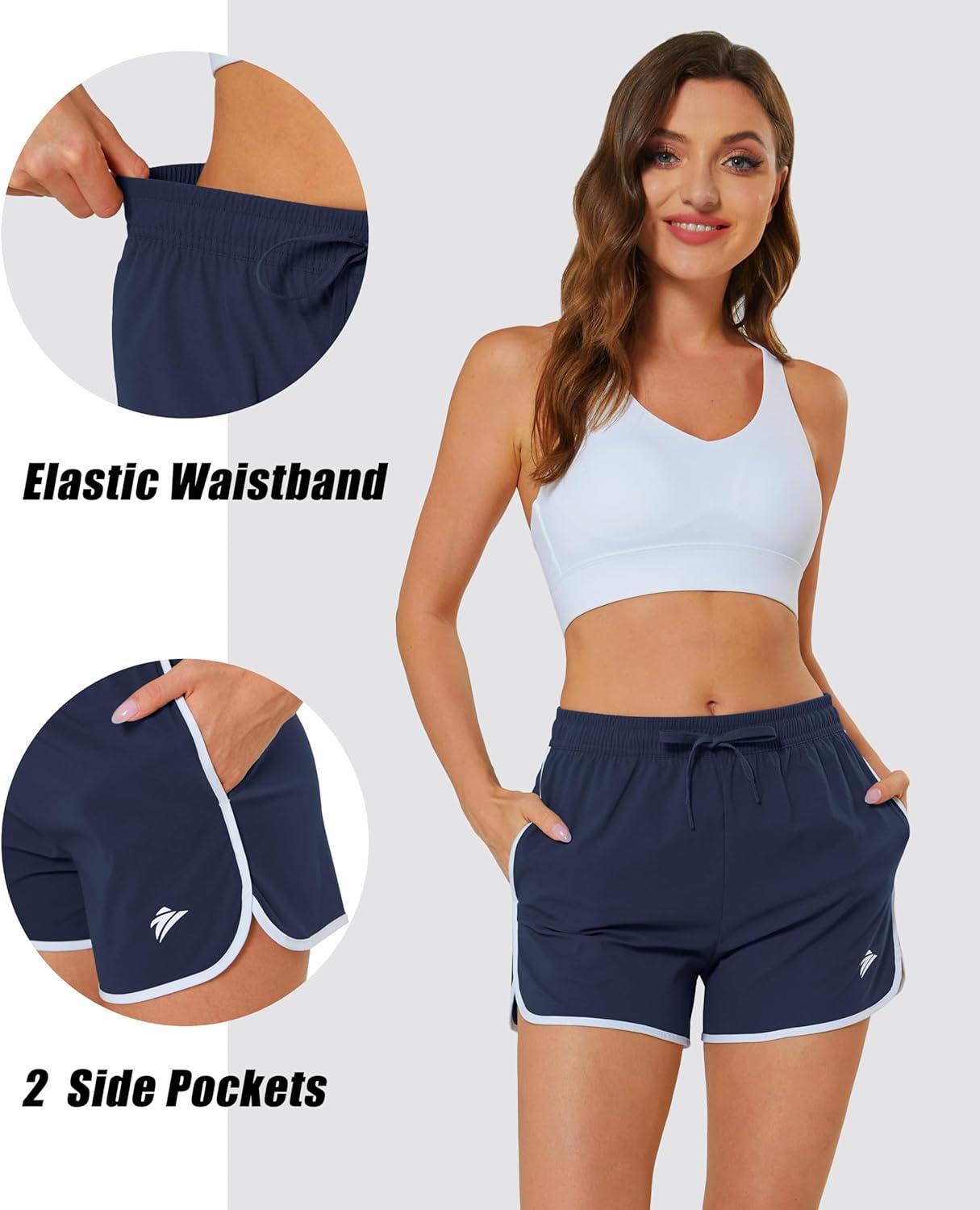 imageMAGCOMSEN Womens Athletic Shorts with Pockets Quick Dry Lightweight 35 Running Gym Workout Shorts Hiking SportNavy