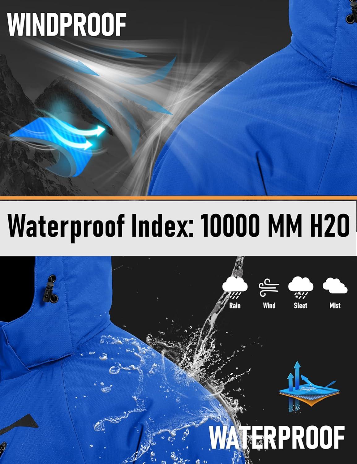 imageMAGCOMSEN Mens Winter Ski Jacket Snow Waterproof Fleece Lined Warm Jackets Snowboard Parka Raincoat with 7 PocketsColor Blue