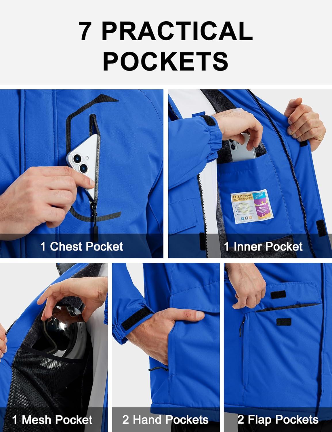 imageMAGCOMSEN Mens Winter Ski Jacket Snow Waterproof Fleece Lined Warm Jackets Snowboard Parka Raincoat with 7 PocketsColor Blue
