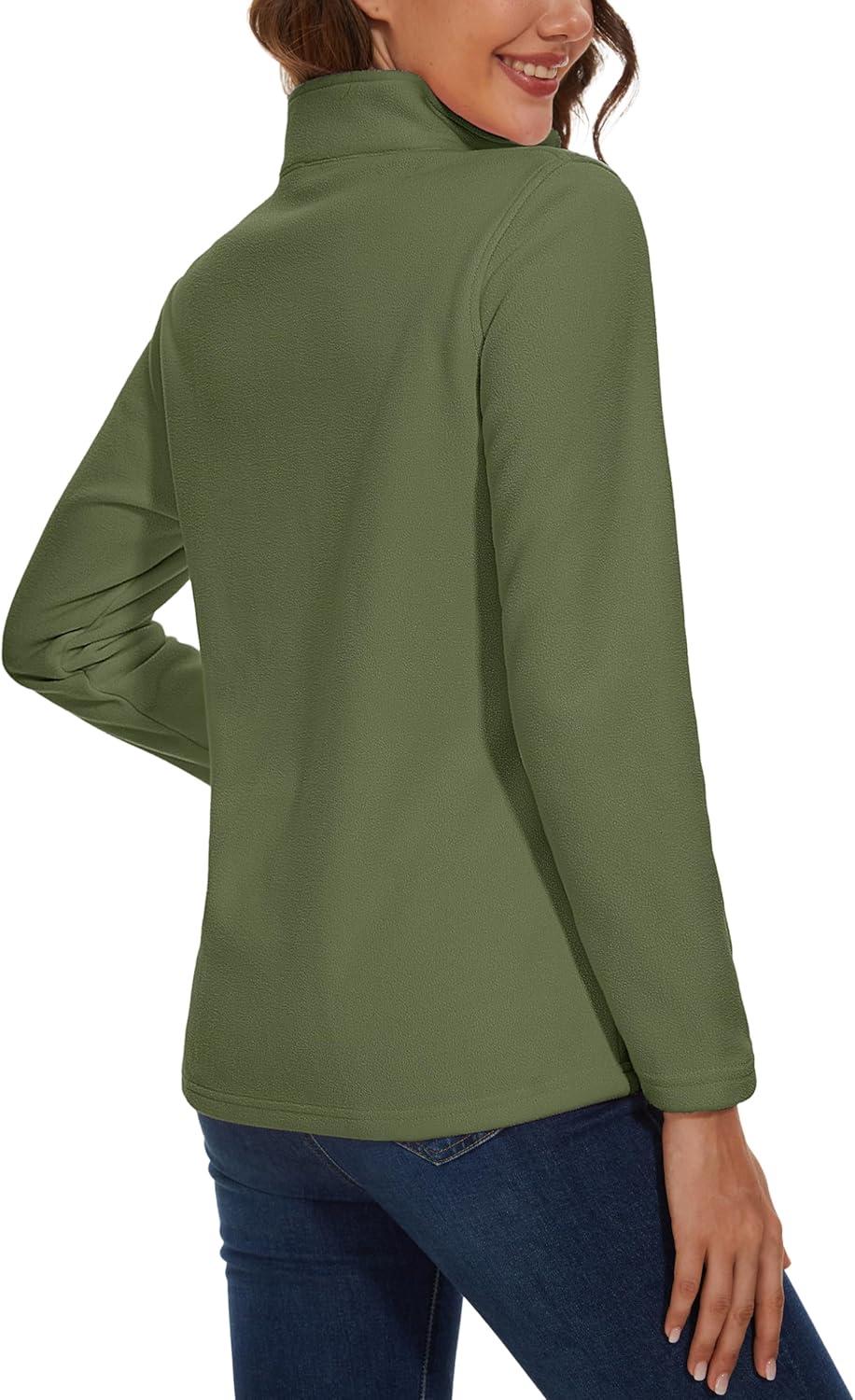 imageMAGCOMSEN Womens Quarter Zip Pullover Polar Fleece Sweatshirts Lightweight StandCollar Jacket Warm TopsArmy Green