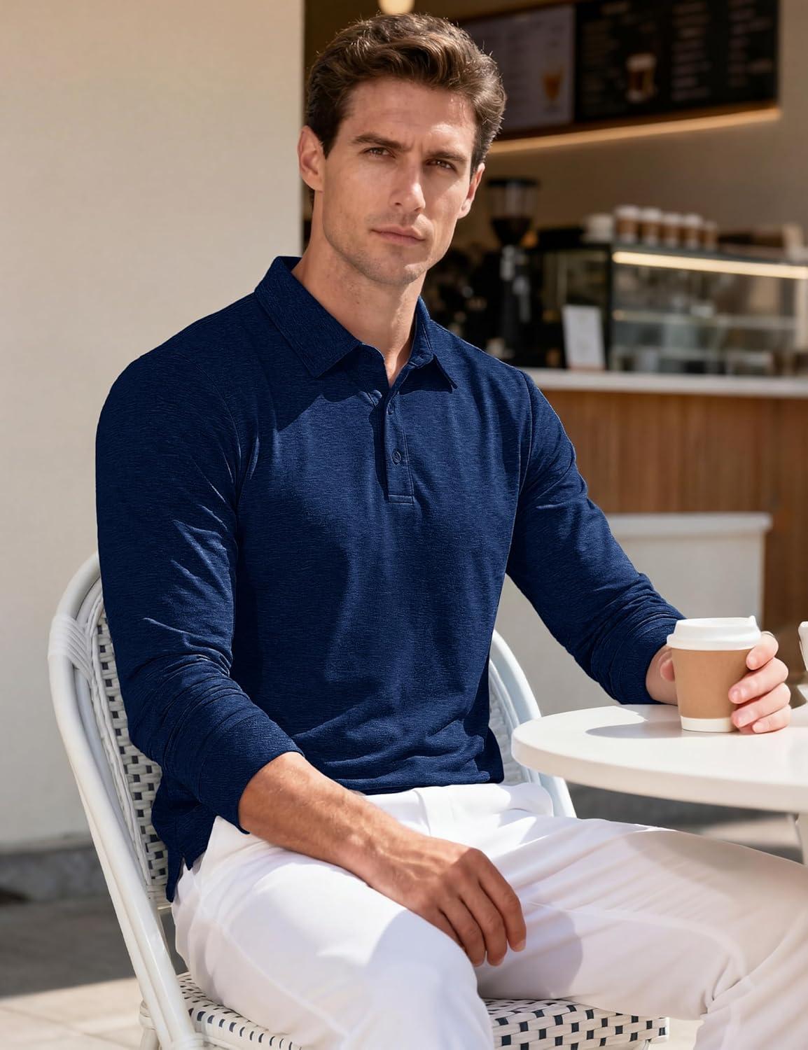imageMAGCOMSEN Mens Polo Shirts Long Sleeve Moisture Wicking Dry Fit Golf Polos Casual Performance Collared Shirt MenDark Blue