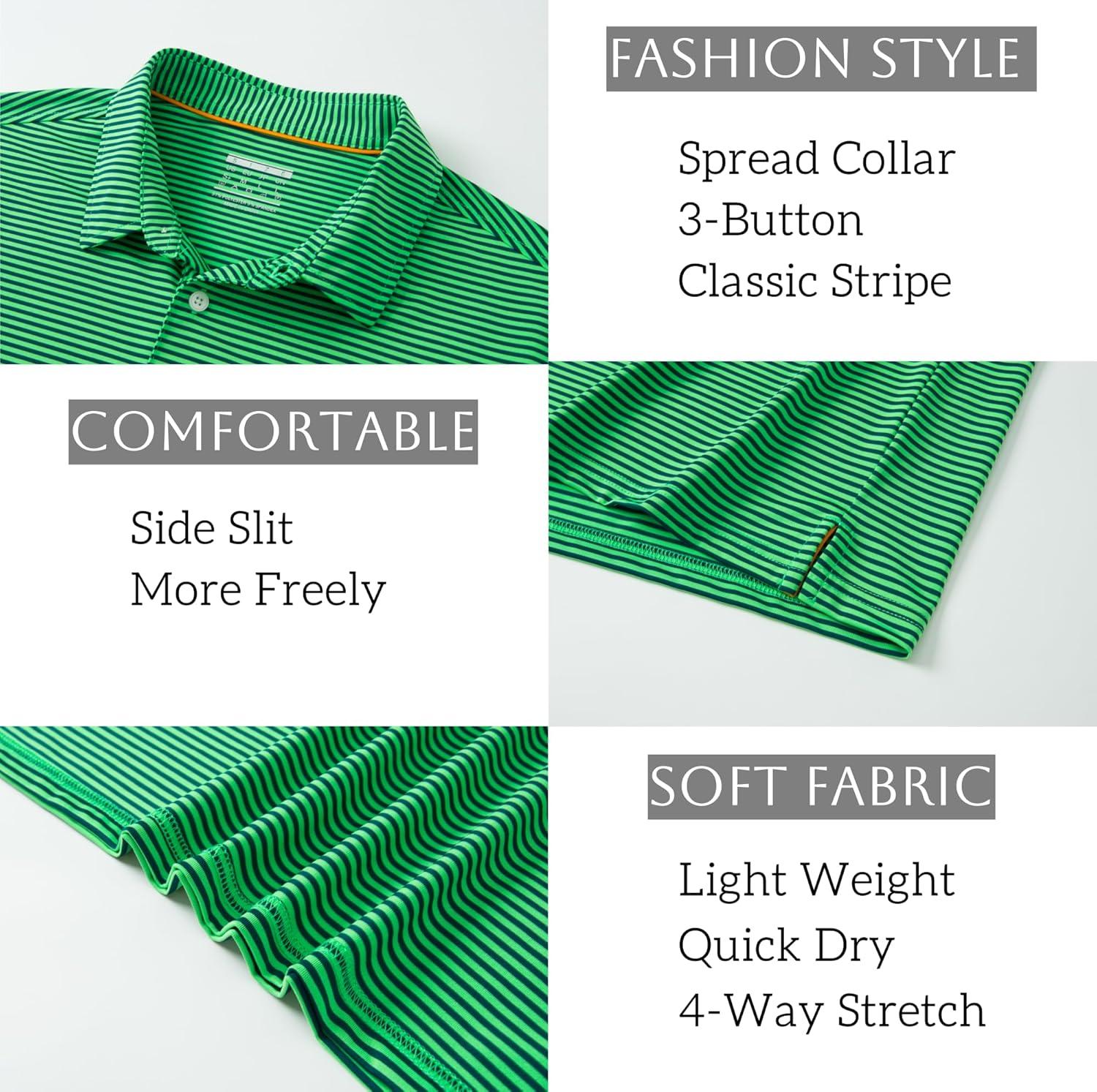 imageMAGCOMSEN Mens Polo Shirts Short Sleeve Striped Golf Summer Polos Dry Fit Performance Casual Collared Shirt Green S