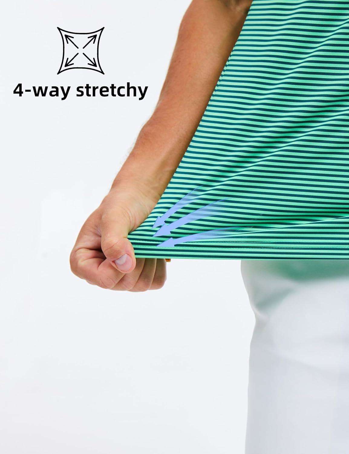 imageMAGCOMSEN Mens Polo Shirts Short Sleeve Striped Golf Summer Polos Dry Fit Performance Casual Collared Shirt Green S