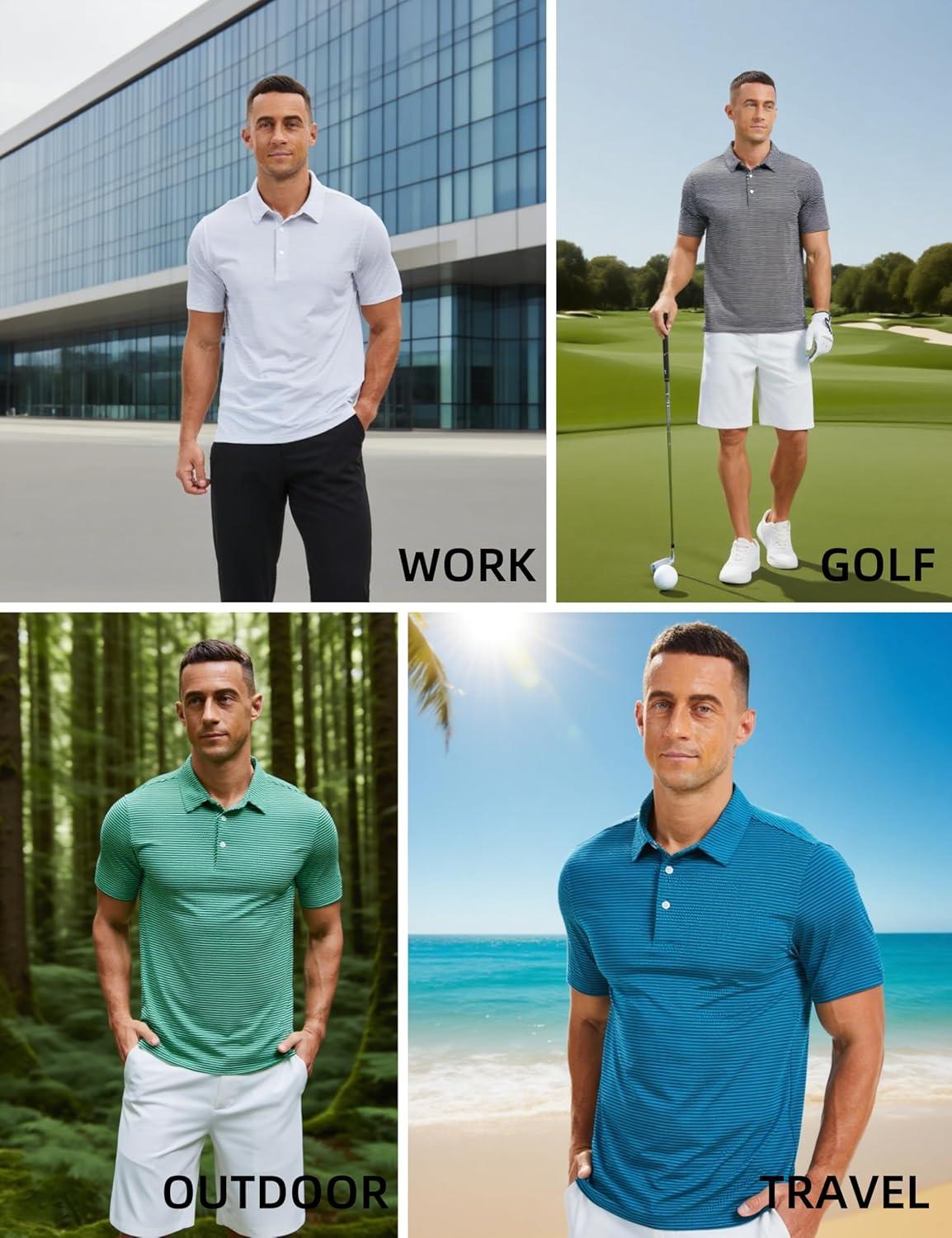 imageMAGCOMSEN Mens Polo Shirts Short Sleeve Striped Golf Summer Polos Dry Fit Performance Casual Collared Shirt Red S