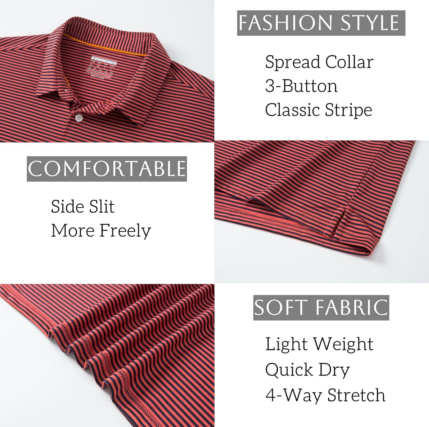 imageMAGCOMSEN Mens Polo Shirts Short Sleeve Striped Golf Summer Polos Dry Fit Performance Casual Collared Shirt Red S