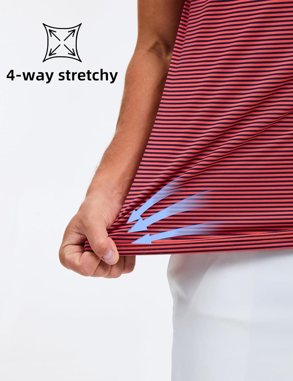 imageMAGCOMSEN Mens Polo Shirts Short Sleeve Striped Golf Summer Polos Dry Fit Performance Casual Collared Shirt Red S