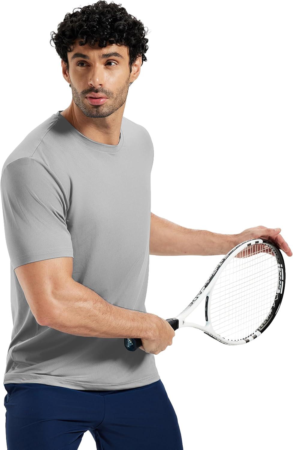 imageMAGCOMSEN Mens Short Sleeve Dry Fit Shirts Workout Gym Mesh Shirt Athletic Running Lightweight Performance TshirtLightgrey