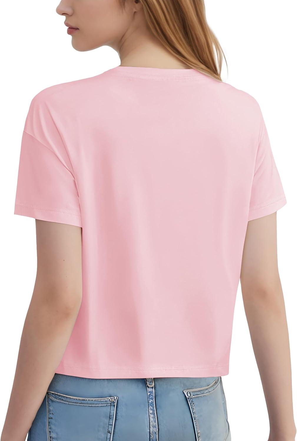 imageMAGCOMSEN Womens Crop Tops Basic Summer Cropped TShirts Loose Fit Cotton Short Sleeve UPF 50 Boxy Tee ShirtsLight Pink