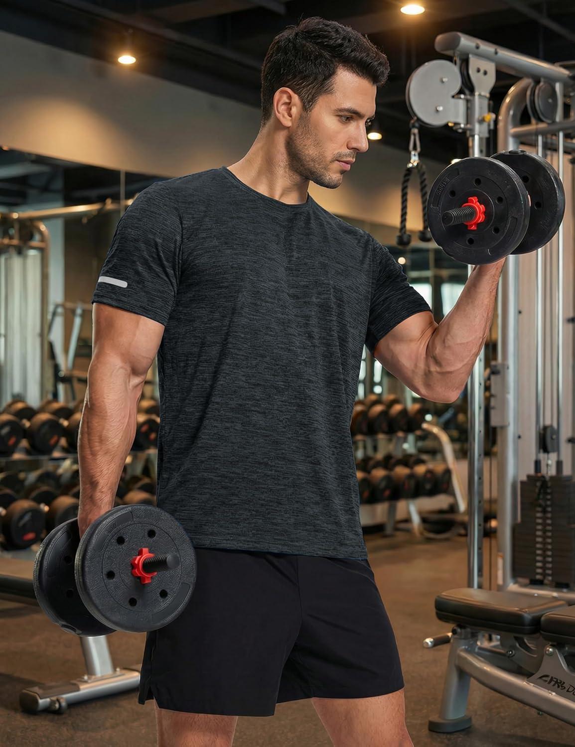 imageMAGCOMSEN Mens Workout Shirts Short Sleeve Tees Quick Dry Moisture Wicking Athletic Gym Running Crewneck TShirtBlack