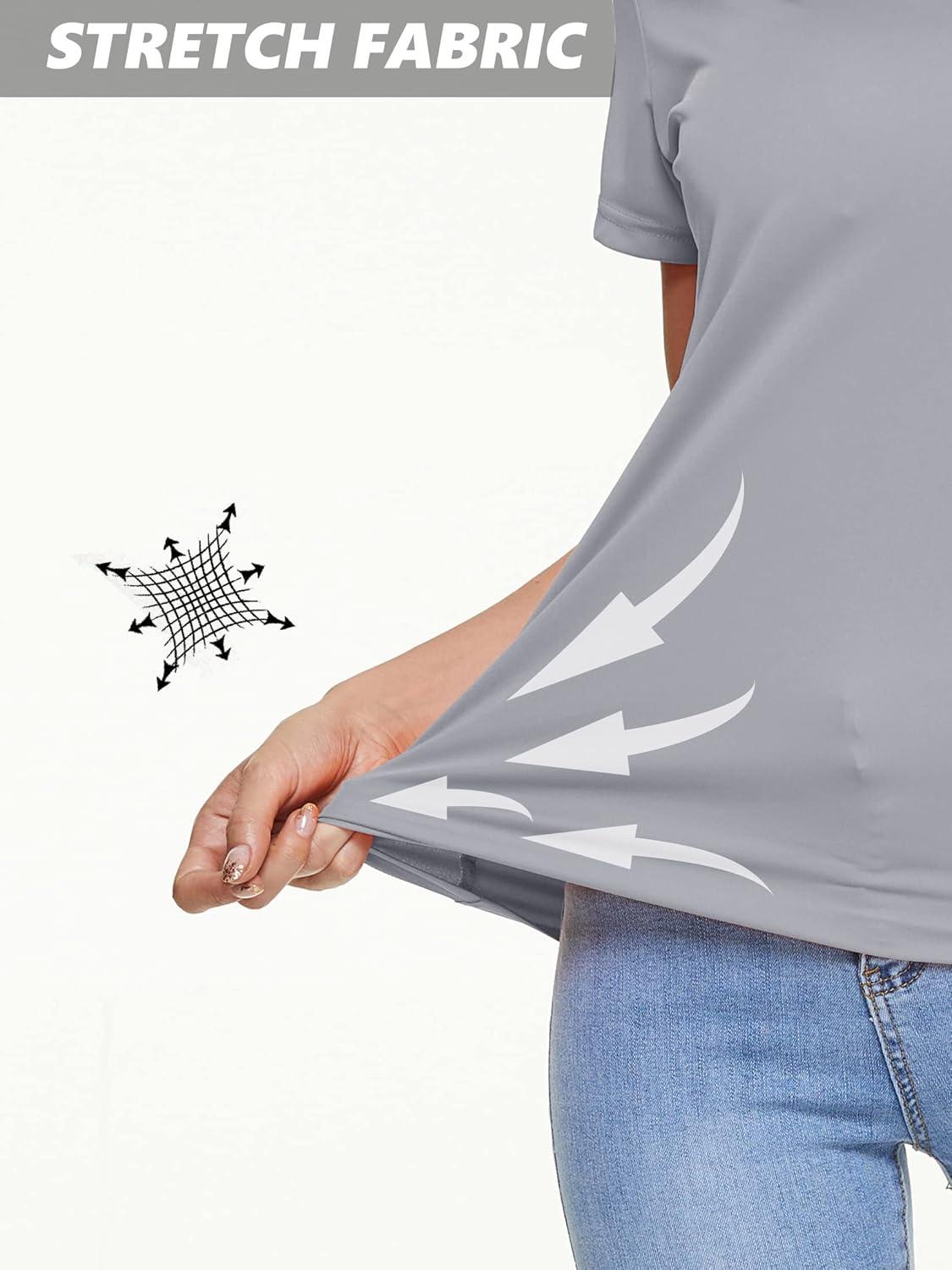 imageMAGCOMSEN Womens T Shirts Short Sleeve Workout Tops UPF 50 Sun Protection VNeck Moisture Wicking Quick Dry TeeLight Grey