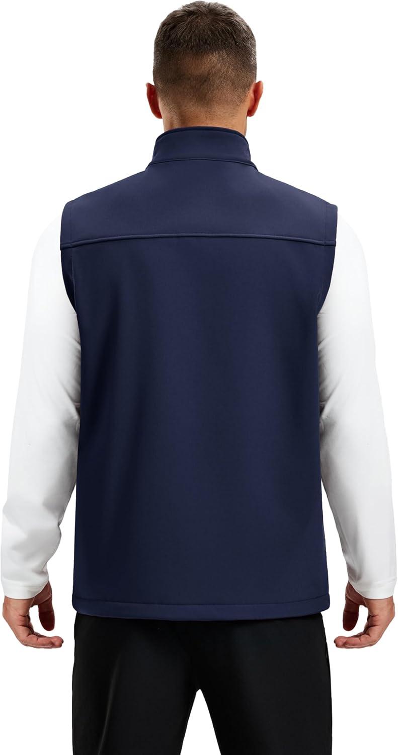 imageMAGCOMSEN Mens Lightweight Softshell Vest Outerwear Windproof Fleece Zip Sleeveless Jacket Golf Casual HikingNavy